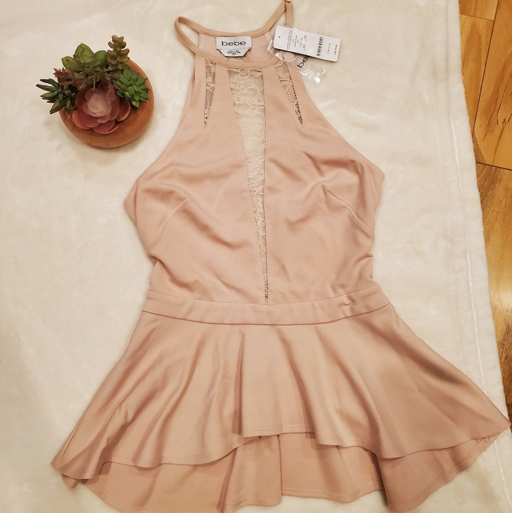NWT Bebe Halter Lace Peplum Top